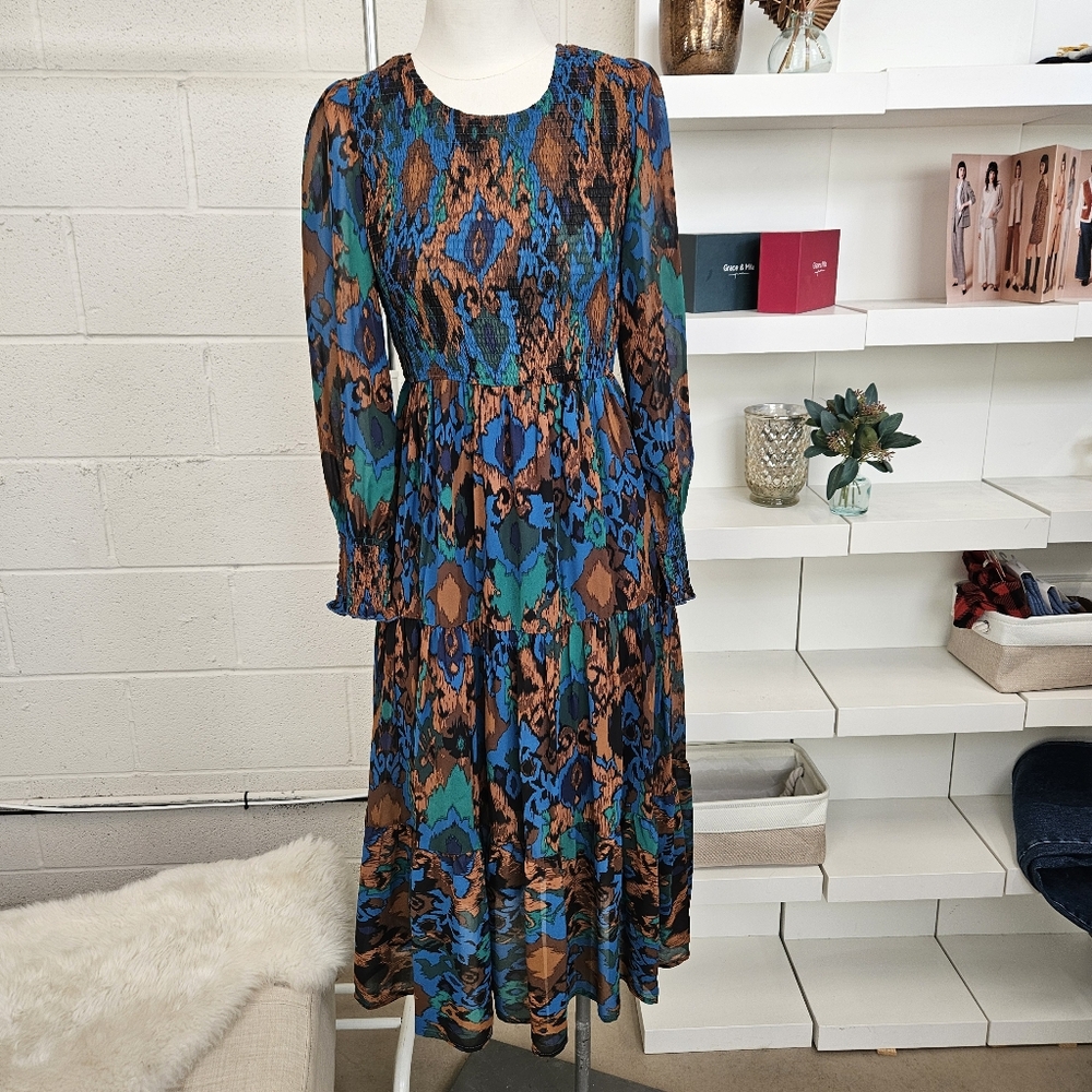 Ikat smocked midi dress NWT two colors available
